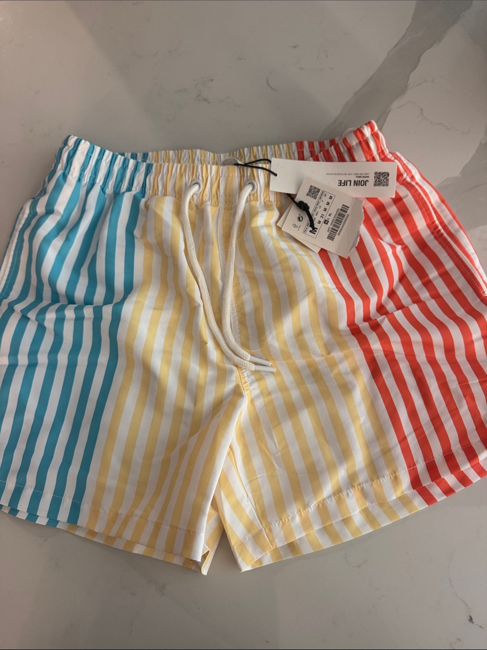 Zara Men’s Tri-Stripe Swim Shorts in Blue, Yellow & Red NWT medium